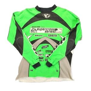 Vintage SFX EA Sports Supercross Series Motocross Jersey XL Green Thor Racing
